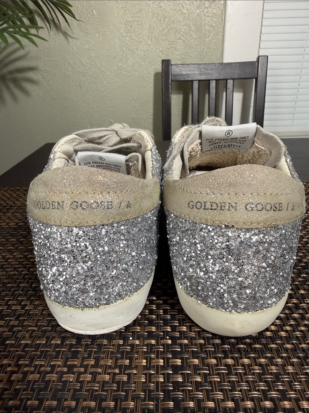 Golden Goose Super-Star Sneakers with Silver Glitter Heel and Beige Suede - Picture 7 of 12
